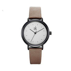 Relógio Retro Feminino Minimalista Pulseira em Couro