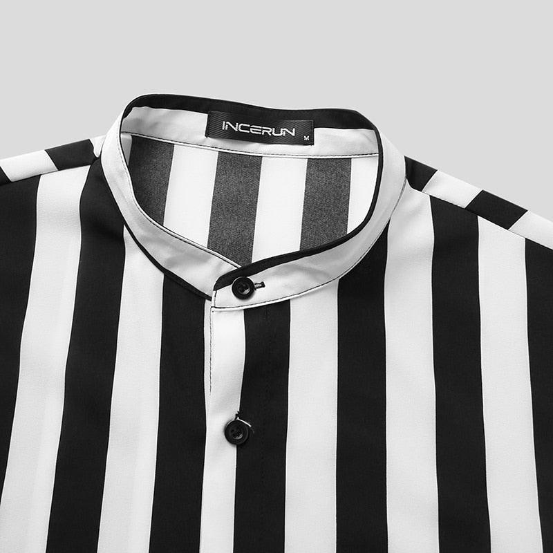 Camisa Manga Curta com Gola Padre Striped Listrada