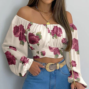 Blusa Cropped Feminina Ombro a Ombro Aurora Glam