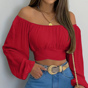 Blusa Cropped Feminina Ombro a Ombro Aurora Glam