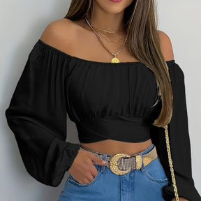 Blusa Cropped Feminina Ombro a Ombro Aurora Glam