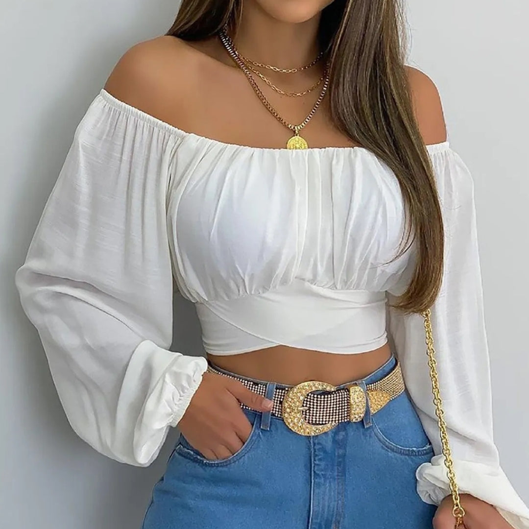 Blusa Cropped Feminina Ombro a Ombro Aurora Glam