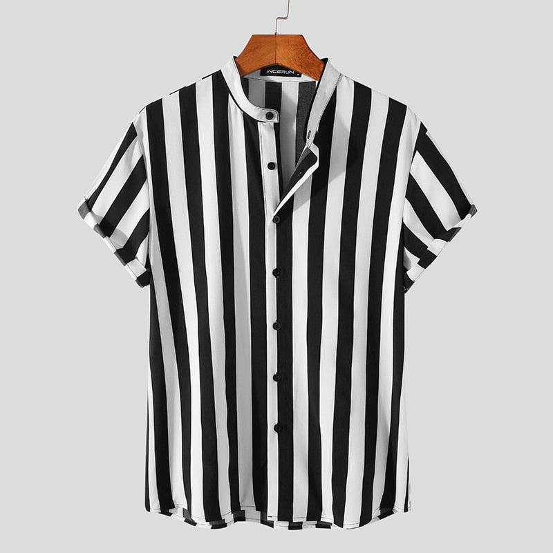 Camisa Manga Curta com Gola Padre Striped Listrada