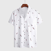 Camisa Manga Curta Estampada Crimson Plumes