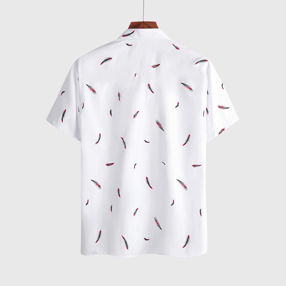 Camisa Manga Curta Estampada Crimson Plumes